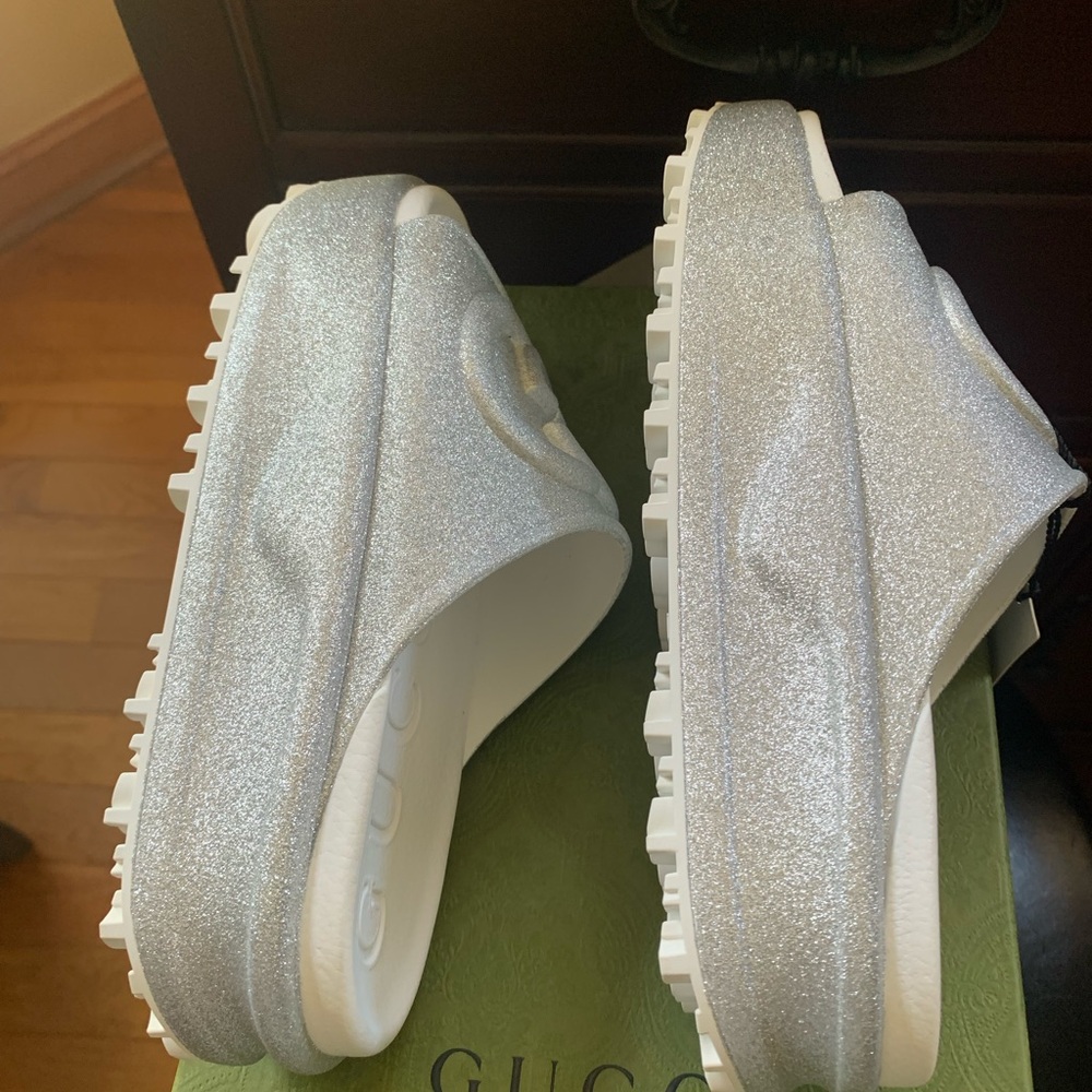 Gucci Silver Slide Sandals - Picture 3 of 6